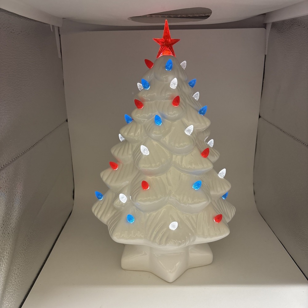Mr. Christmas White Patriotic Nostalgic Tree 14"~IOB